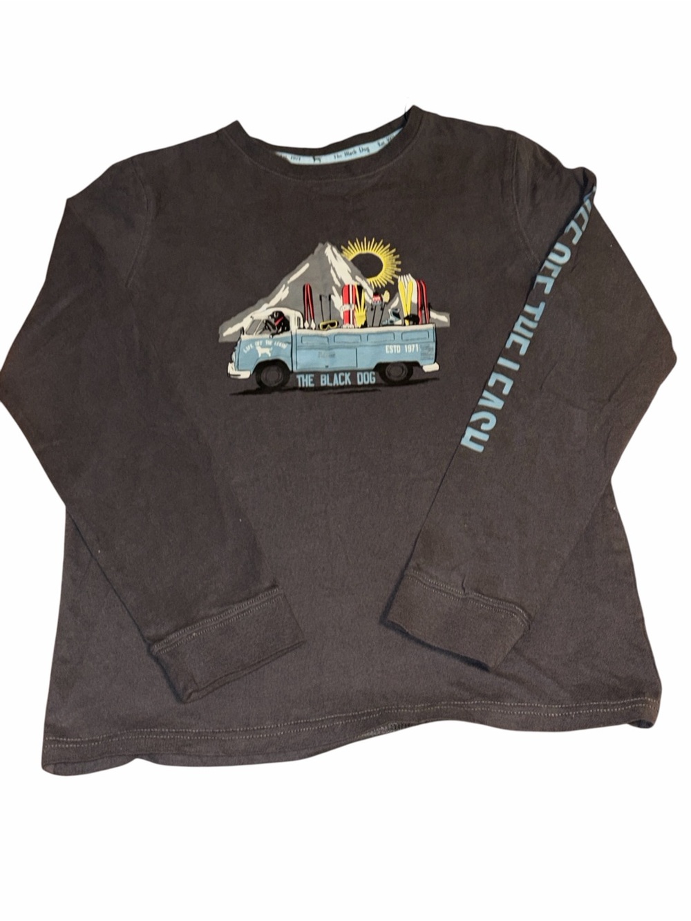 The Black Dog Kids Long-Sleeve Tee - Charcoal with Light Blue and Yellow Graphic